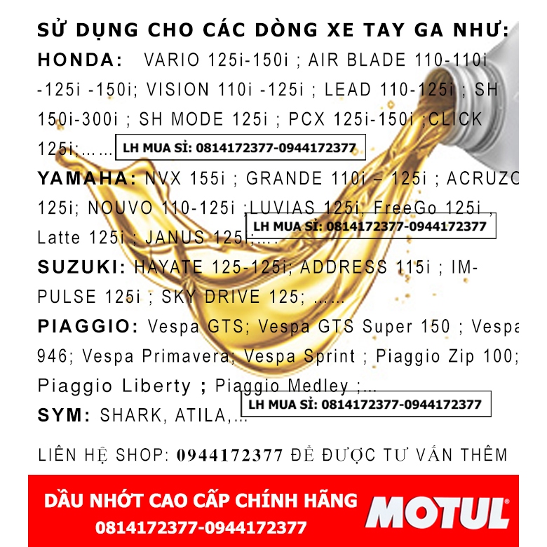 Combo Dầu nhớt tay ga Motul Expert Le 10w40 800ml + Nhớt hộp số Motul 120ml - Shopnhottot