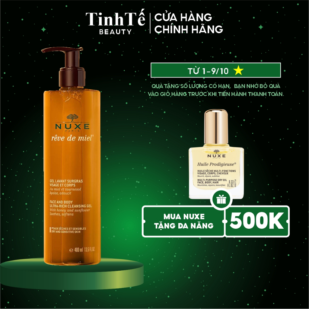 Gel rửa mặt và tắm toàn thân Nuxe Face and Body Ultra-Rich Cleansing Gel Rêve de miel 400ml