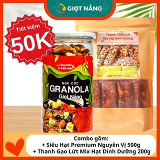 Combo Granola Siêu Hạt 500g + Thanh Gạo Lứt mix Hạt Dinh Dưỡng Rong Biển ăn kiêng giảm cân từ Nông Sản Giọt Nắng