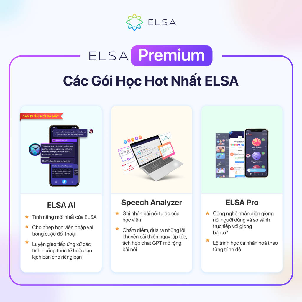 Trọn bộ ELSA Premium bao gồm ELSA Pro, ELSA AI và Speech Analyzer - 1 tháng