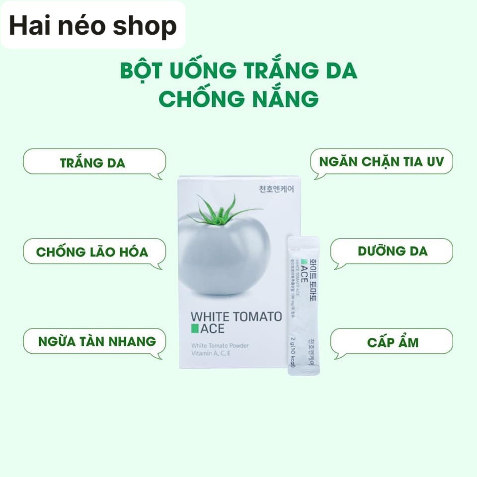 Hộp 30 gói x2g Bột uống trắng da chiết xuất Cà chua trắng, Vitamin A, C, E & Collagen White Tomato Ace