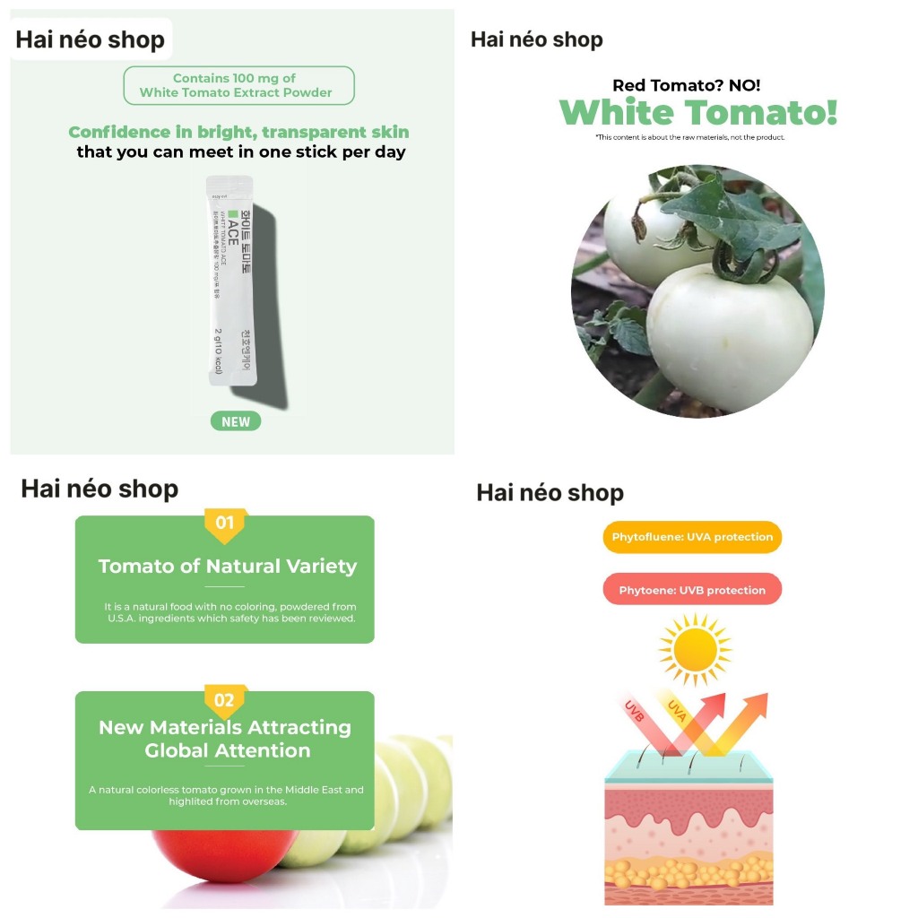 Hộp 30 gói x2g Bột uống trắng da chiết xuất Cà chua trắng, Vitamin A, C, E & Collagen White Tomato Ace