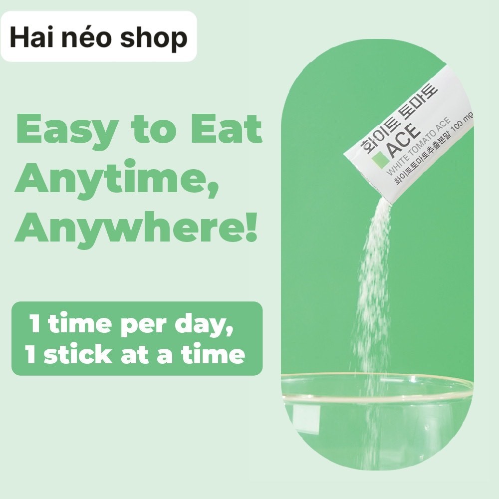 Hộp 30 gói x2g Bột uống trắng da chiết xuất Cà chua trắng, Vitamin A, C, E & Collagen White Tomato Ace