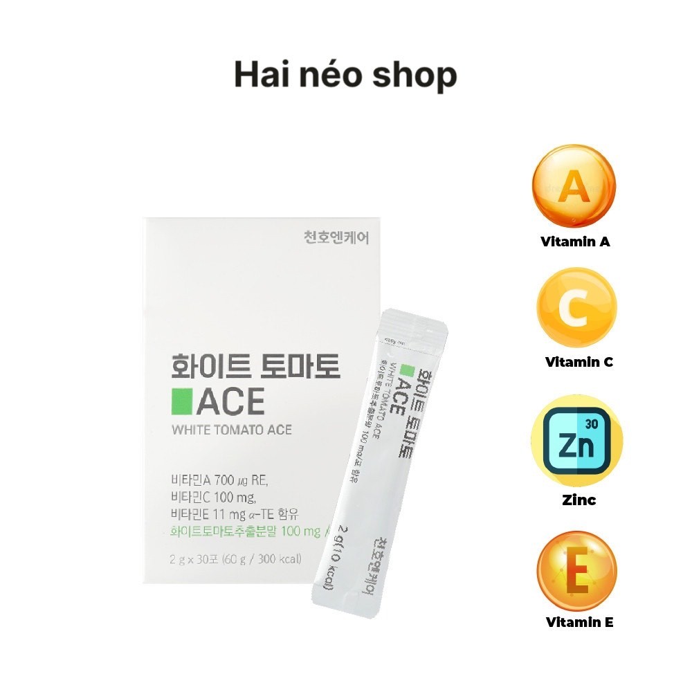 Hộp 30 gói x2g Bột uống trắng da chiết xuất Cà chua trắng, Vitamin A, C, E & Collagen White Tomato Ace