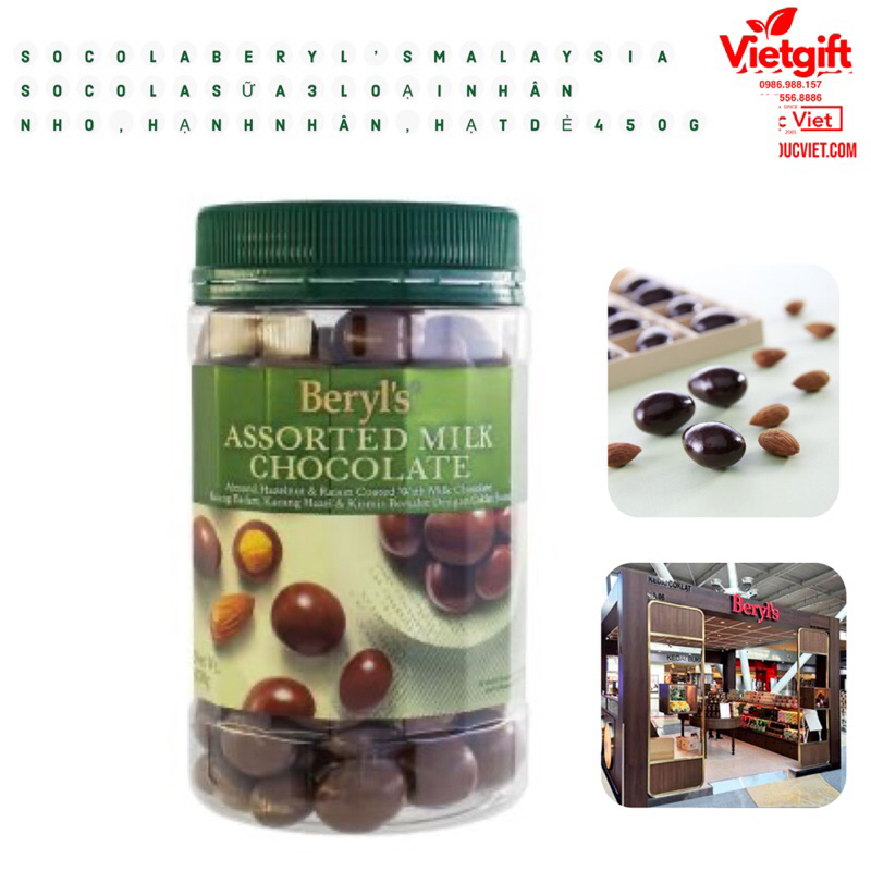 Socola Beryl’s sữa với 3 loại nhân hũ 450G - new collect