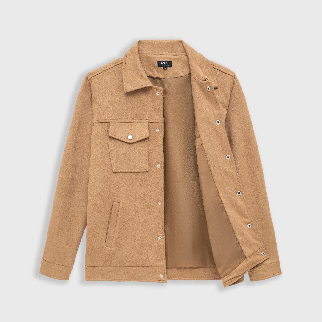 Áo khoác Da Lộn nam TOPGU cao cấp dày đẹp 3 lớp cúc bấm kim loại