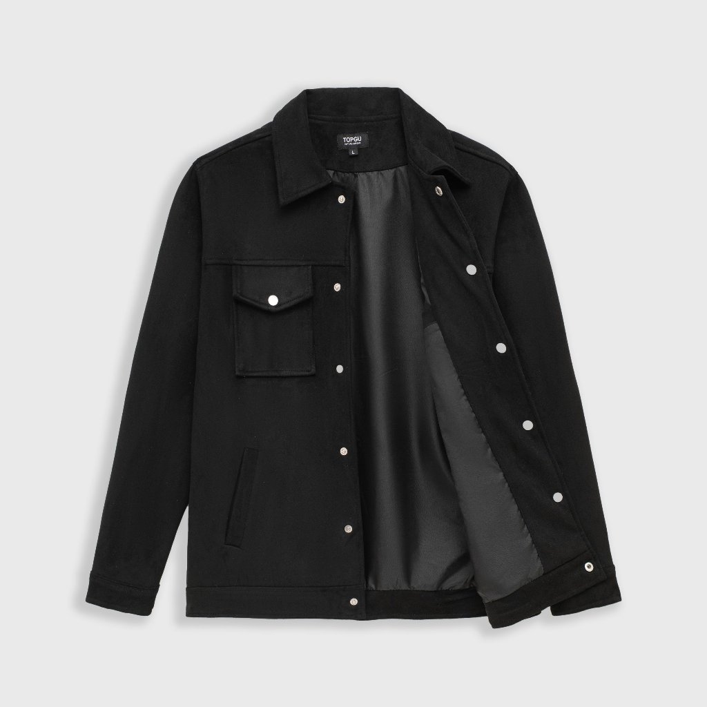 Áo khoác Da Lộn nam TOPGU cao cấp dày đẹp 3 lớp cúc bấm kim loại