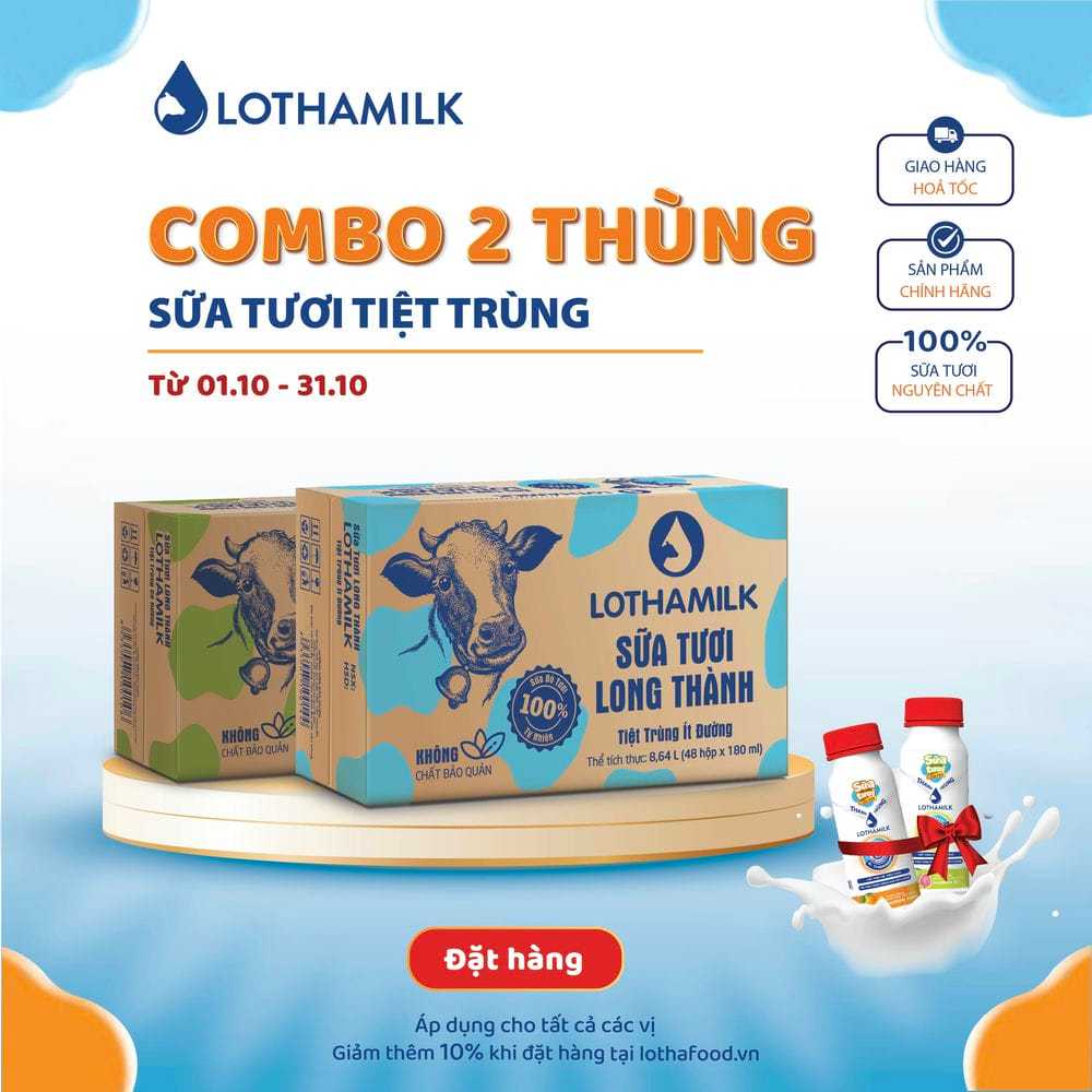 Thùng 48 hộp sữa tươi tiệt trùng Lothamilk 180ml