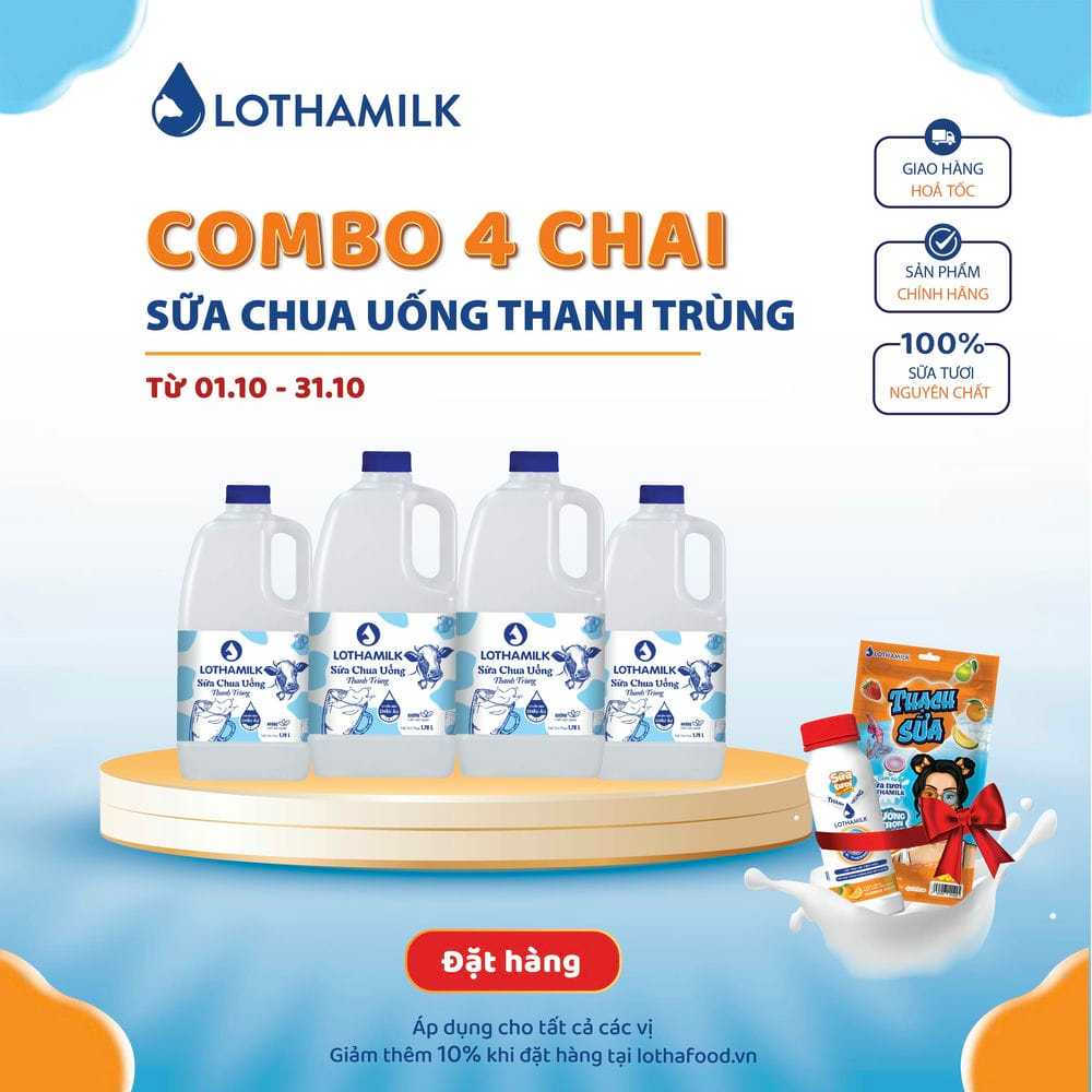 Sữa chua uống thanh trùng có đường Lothamilk chai 1760ml