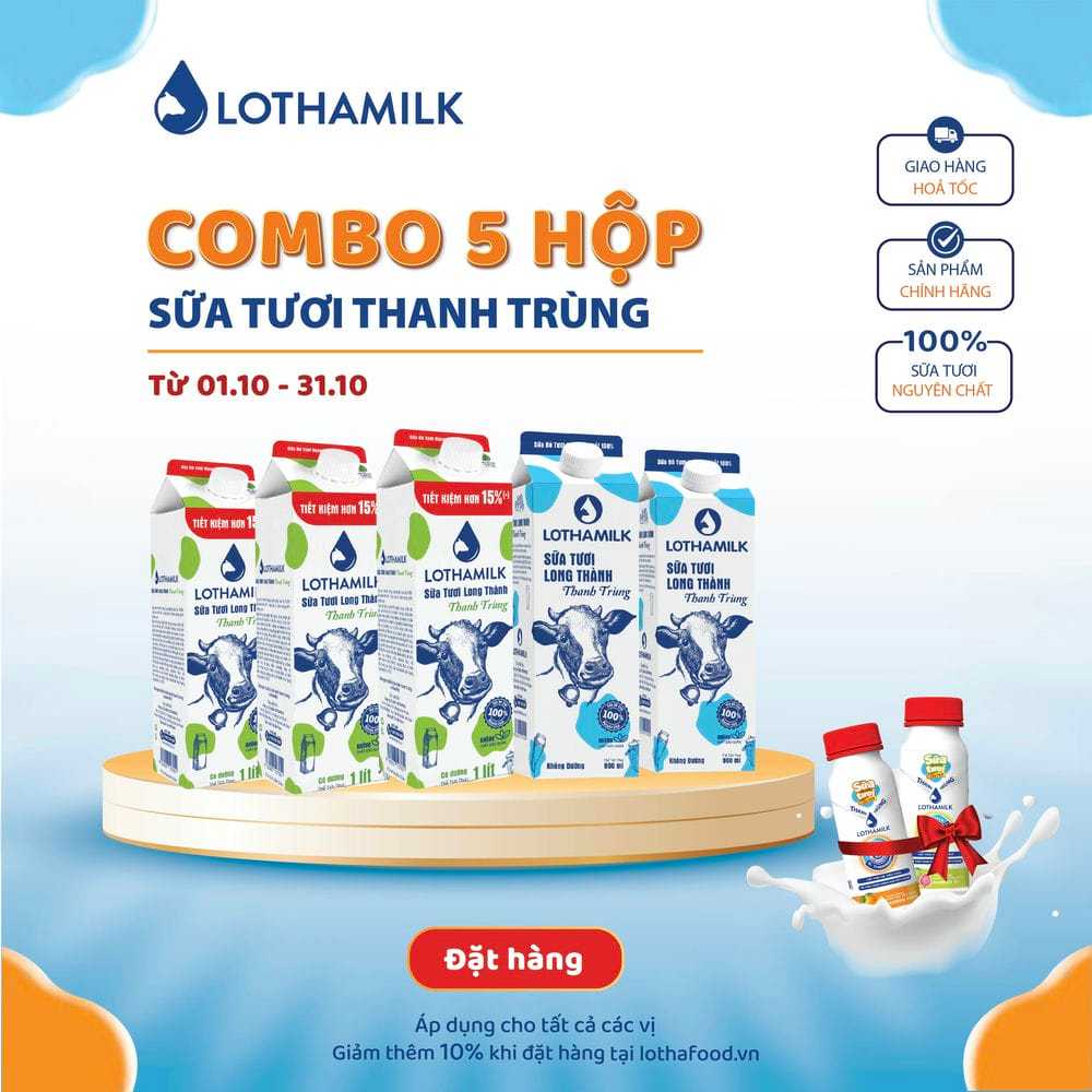 Sữa tươi thanh trùng Lothamilk hộp 1L