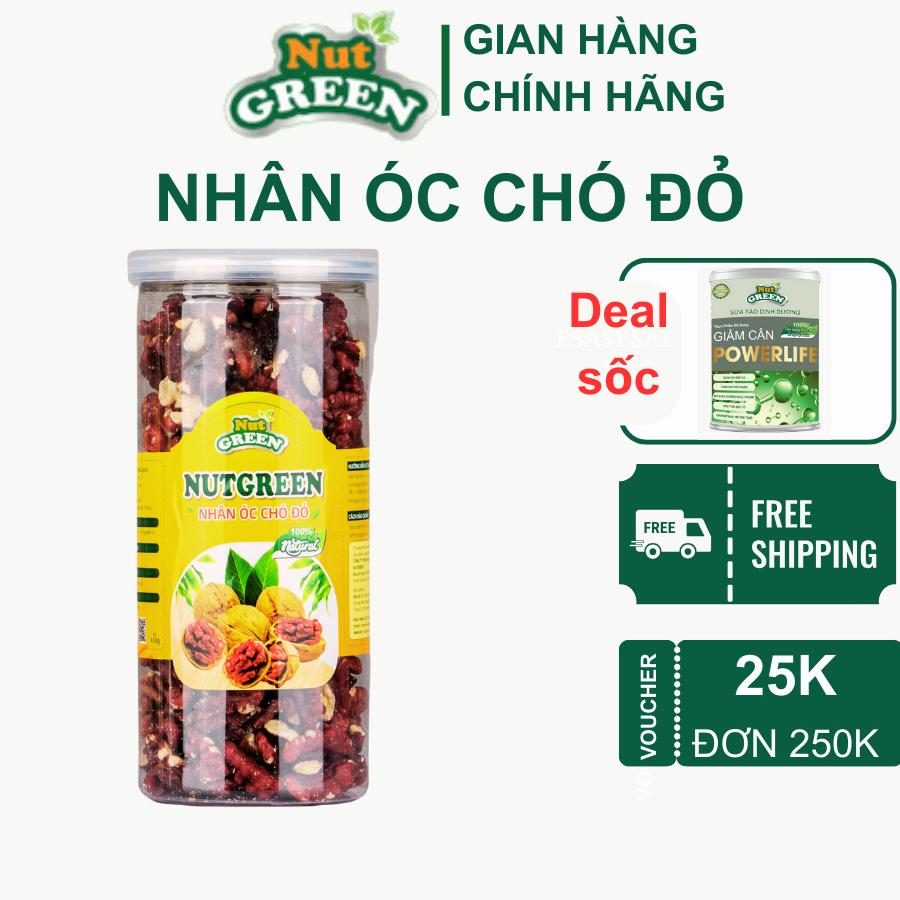 Hạt óc chó đỏ Mỹ chính hãng NutGreen Hàng nhập khẩu cao cấp Date mới thơm ngon 500G