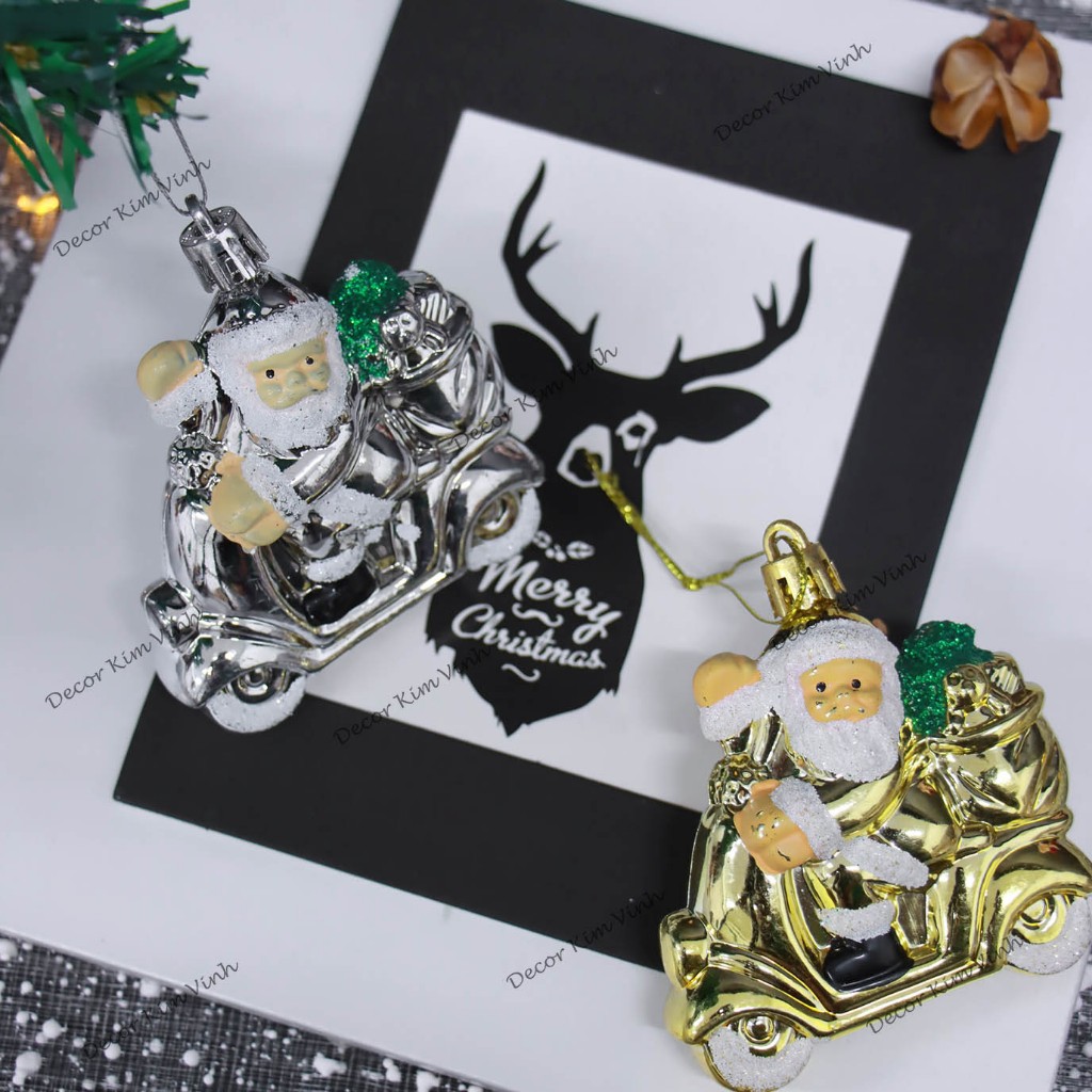 Set 3 Ông Già Noel Lái Xe E42 Phụ Kiện Trang Trí Treo Cây Thông Giáng Sinh