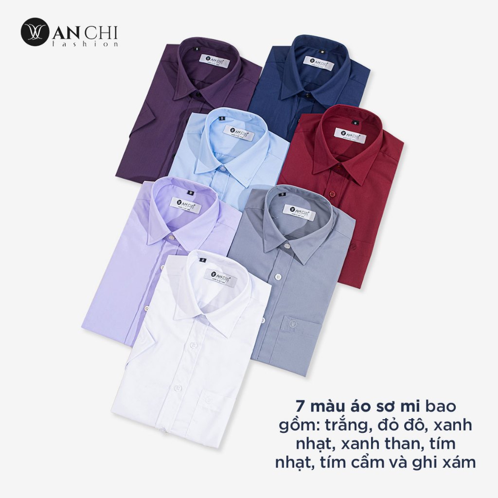 Áo Sơ Mi Nam Ngắn Tay Trung Niên ANCHI Classic Cotton Trơn Màu Đỏ Đô Cao Cấp
