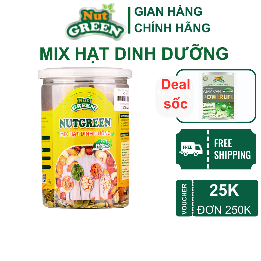 Hộp Mix 6 Loại Hạt Dinh Dưỡng Hữu Cơ NUTGREEN Giảm Cân Ăn Kiêng Hàng Nhập Khẩu