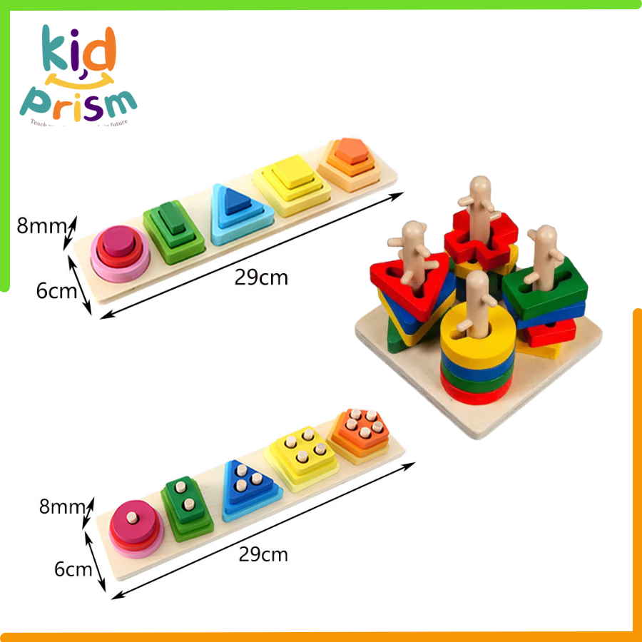 Đồ Chơi Thả Hình Khối, Thả Trục Đa Sắc - Giúp Trẻ Nhận Diện, Sáng Tạo, Luyện Tập Khéo Léo Linh Hoạt - Đồ Chơi Gỗ An Toàn