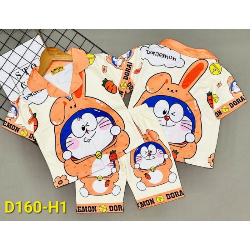 MÃ D160 PIZAMA ĐÙI BÉ GÁI THUN LẠNH 3D SIZE 21-42KG