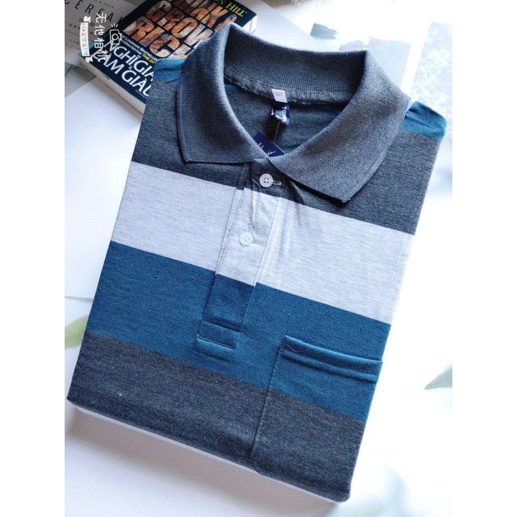 Áo thun nam trung niên tay ngắn có cổ có túi vải cotton có độ xốp cao cấp ATHUN19