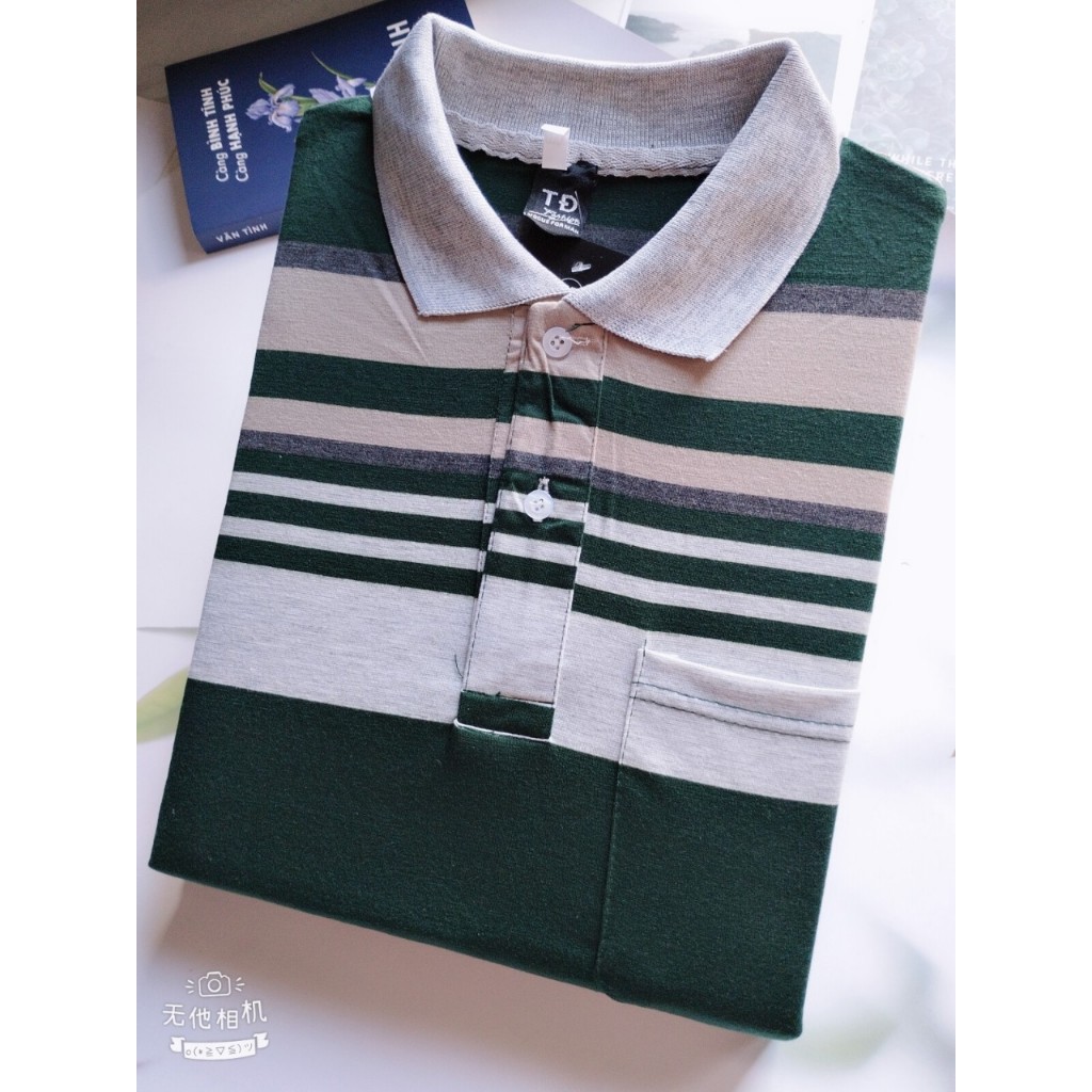 Áo thun nam trung niên tay ngắn có cổ có túi vải cotton có độ xốp cao cấp ATHUN19