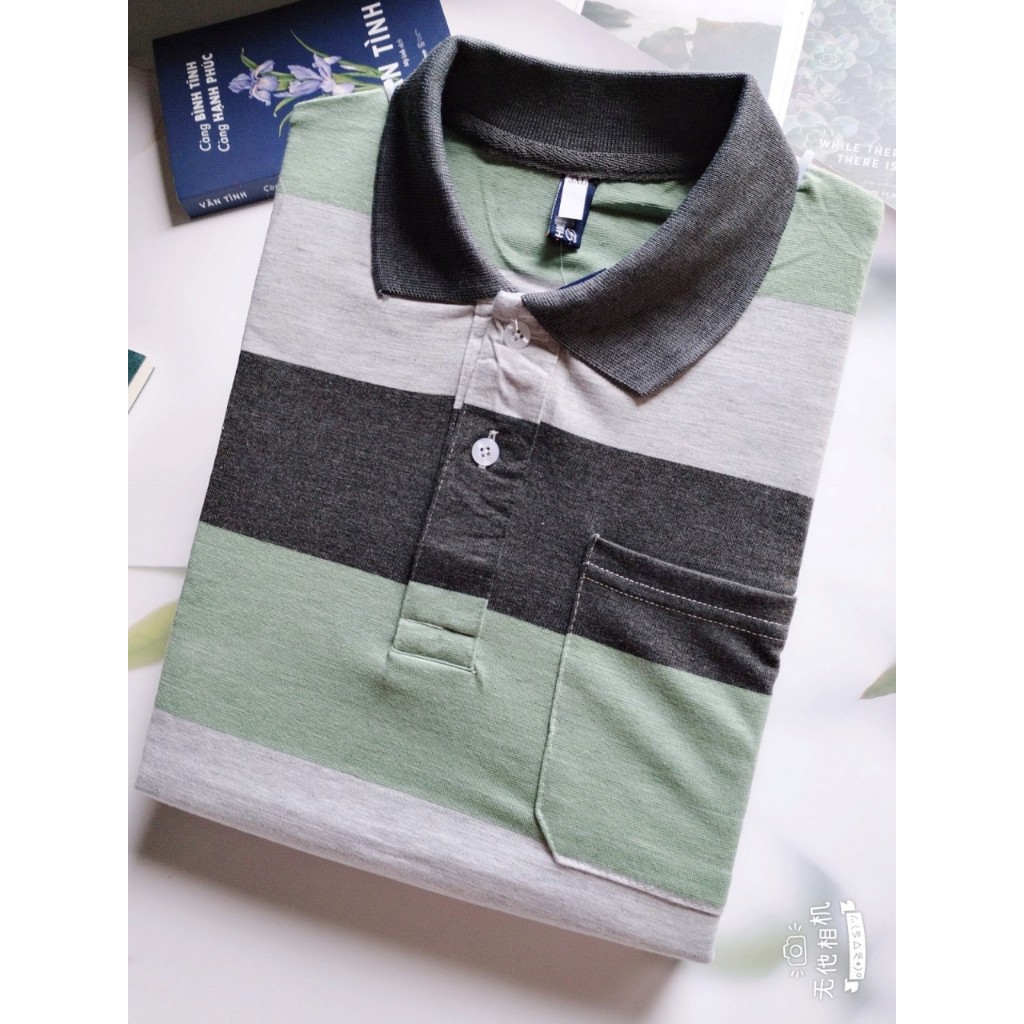 Áo thun nam trung niên tay ngắn có cổ có túi vải cotton có độ xốp cao cấp ATHUN19