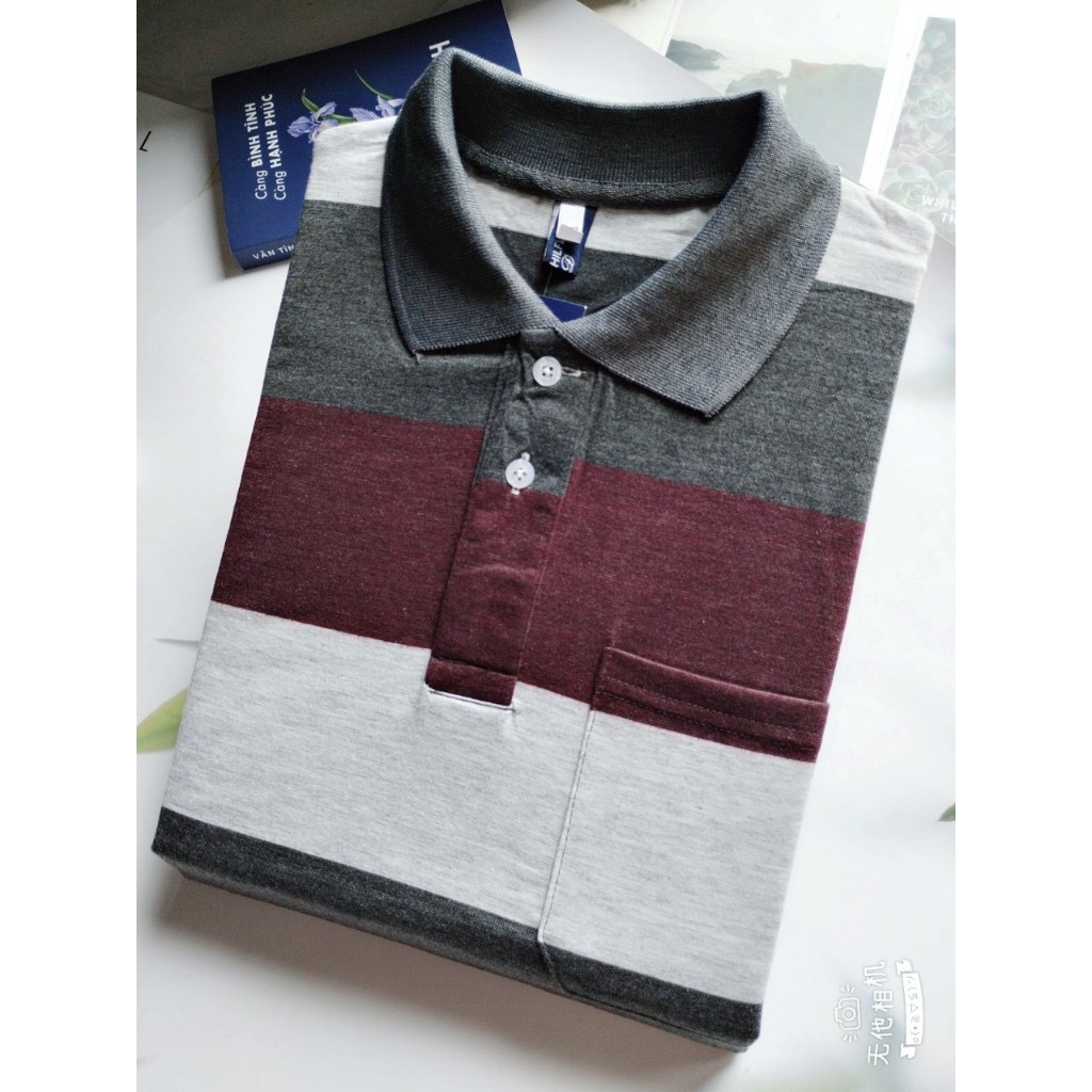 Áo thun nam trung niên tay ngắn có cổ có túi vải cotton có độ xốp cao cấp ATHUN19