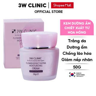 Kem Trắng Da Dưỡng Ẩm Ngăn Ngừa Lão Hóa Chiết Xuất Hoa Hồng 3W Clinic Flower Effect Extra Moisturizig Cream Hàn Quốc 50g
