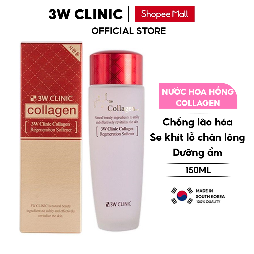 Nước Hoa Hồng Săn Chắc Da Chống Lão Hóa 3W Clinic Collagen Regeneration Softener Hàn Quốc 150ml Se Khít Lỗ Chân Lông