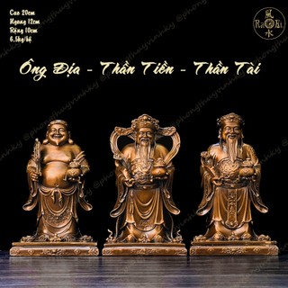 Bộ ba ông địa - thần tiền - thần tài đứng ban phát tài lộc - tượng đồng phong thủy thờ cúng