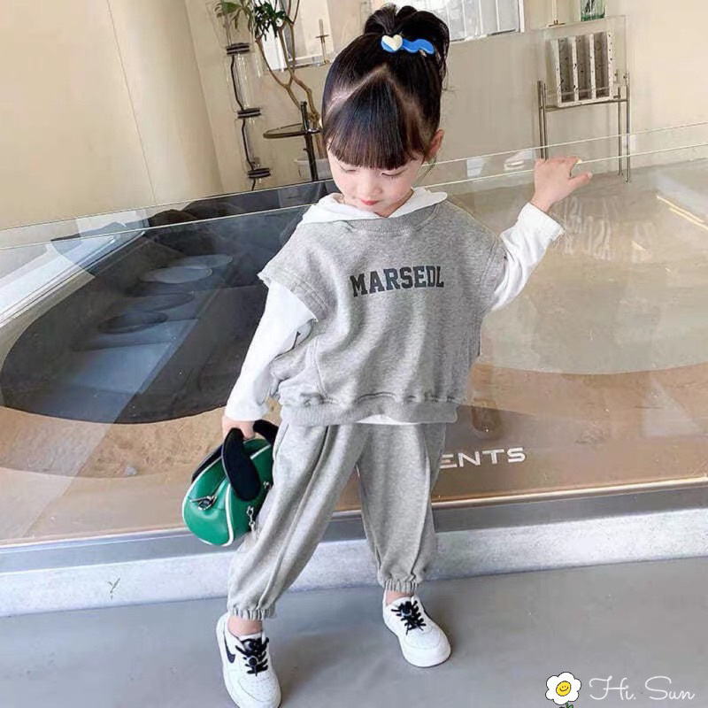 Set bộ nỉ 3 chi tiết cho bé gái Marsedl Hisun siêu xinh size từ 12-40 cân