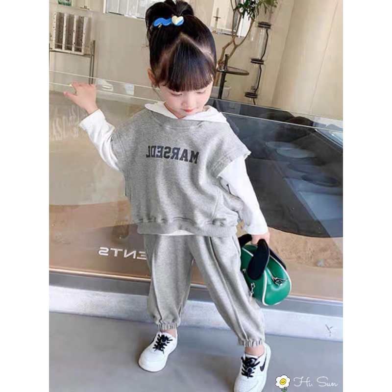 Set bộ nỉ 3 chi tiết cho bé gái Marsedl Hisun siêu xinh size từ 12-40 cân