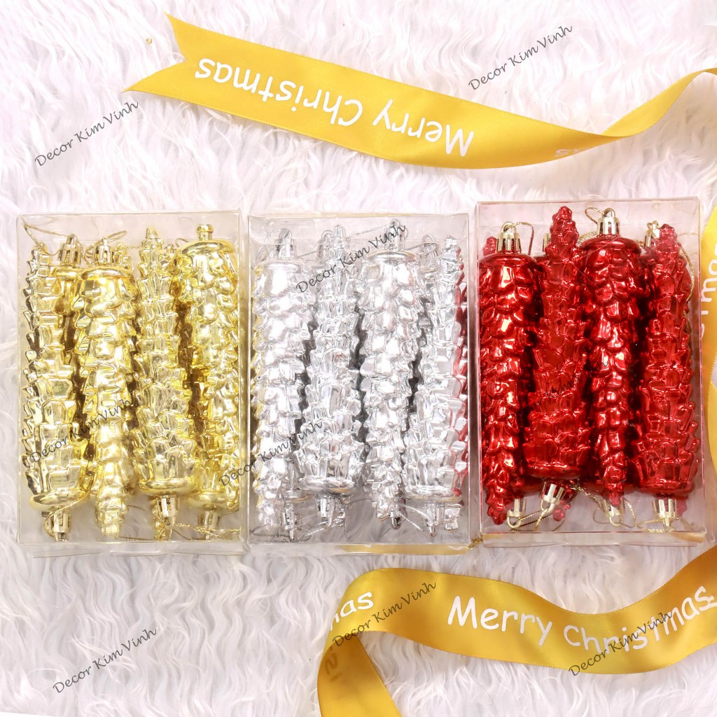 E45 Set 8 Quả Châu Giọt Nước Hình Quả Thông Phụ Kiện Trang Trí Treo Cây Thông Giáng Sinh