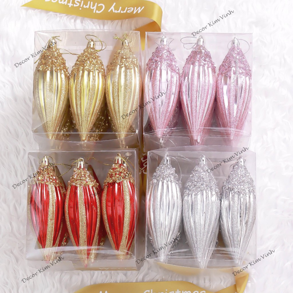 E47 Set 9 Quả Châu Giọt Nước Đính Hạt Trang Trí Cây Thông Giáng Sinh