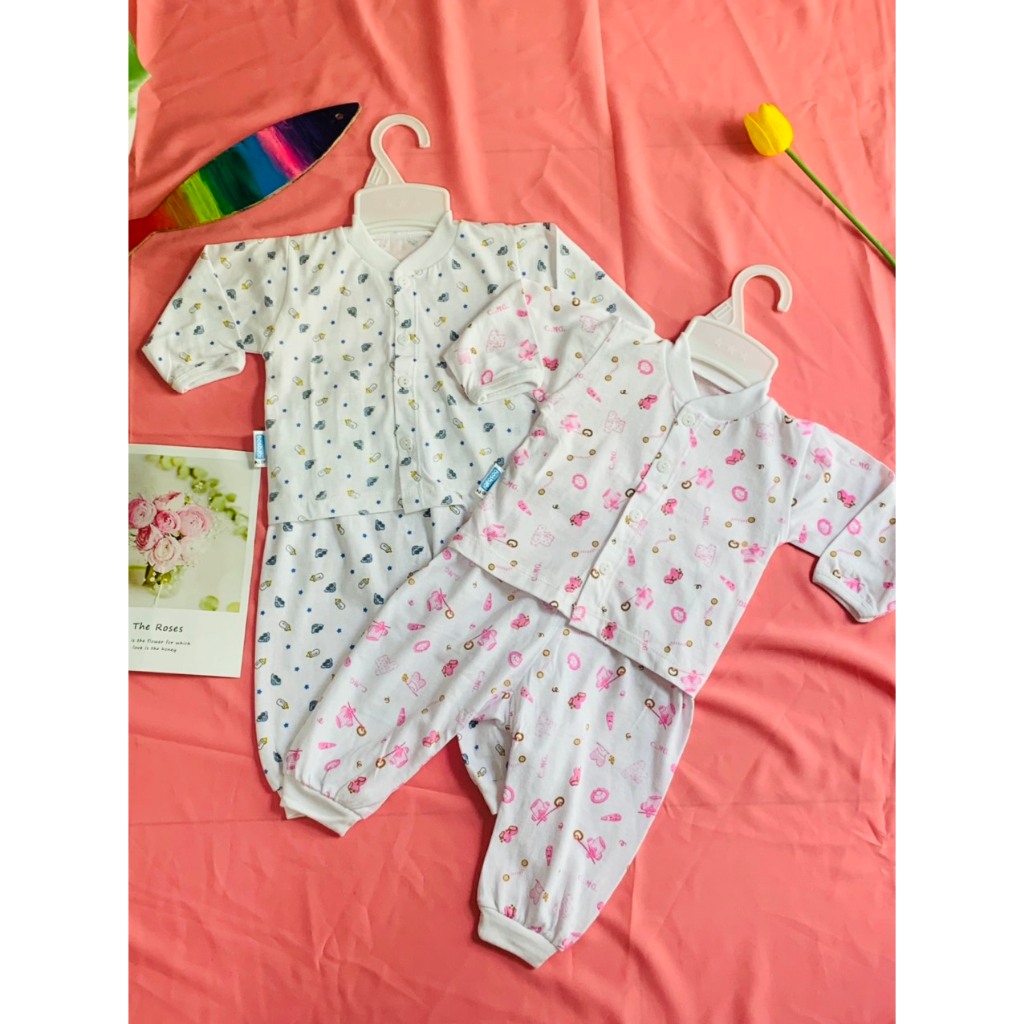 BỘ THUN COTTON SƠ SINH TRẮNG DÀI TAY MTK