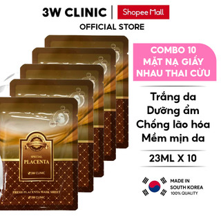 Combo 10 Túi Mặt nạ giấy dưỡng trắng da chống lão hóa tinh chất Nhau Thai Cừu 3W Clinic Hàn Quốc 23mlx10