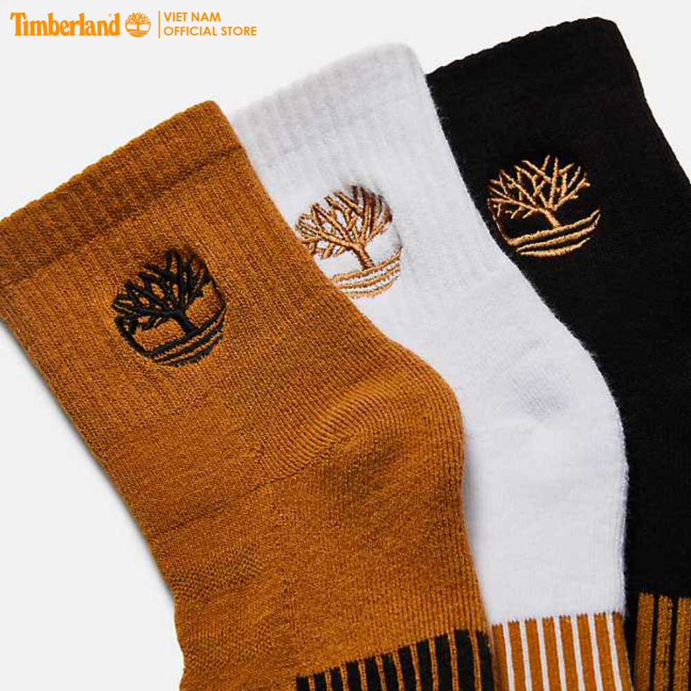 [Original] Timberland Combo 3 Đôi Vớ Nam - 3 Pair Pack Yellow Boot Logo Half Cushion Shortie Crew TB0A1XEX