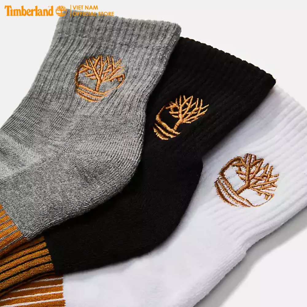 Timberland Combo 3 Đôi Vớ Nam - 3 Pair Pack Yellow Boot Logo Half Cushion Shortie Crew TB0A1XEX