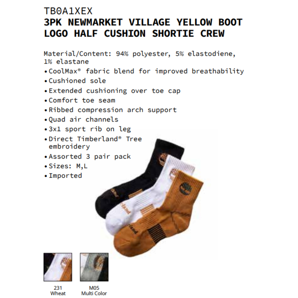 Timberland Combo 3 Đôi Vớ Nam - 3 Pair Pack Yellow Boot Logo Half Cushion Shortie Crew TB0A1XEX