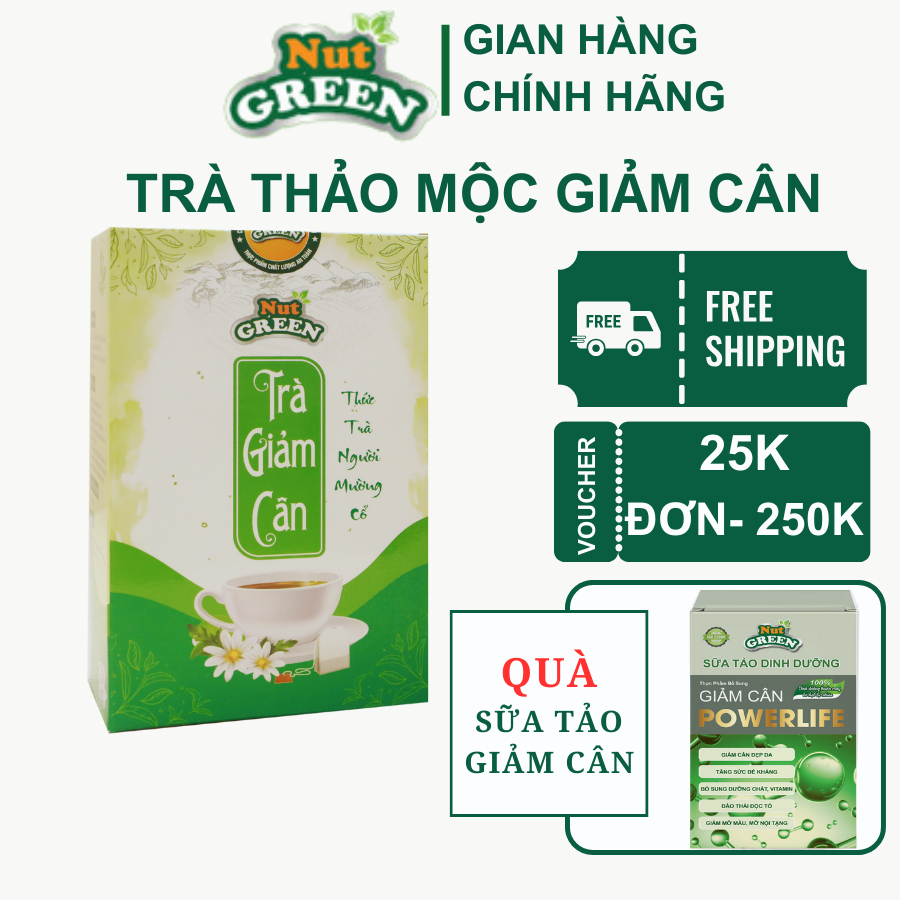 Trà Thảo mộc Giảm Cân tan mỡ Nutgreen, thức trà người Mường Cổ mix Gạo lứt, Đậu xanh,Bồ công anh,Lá sen,Giảo cổ lam
