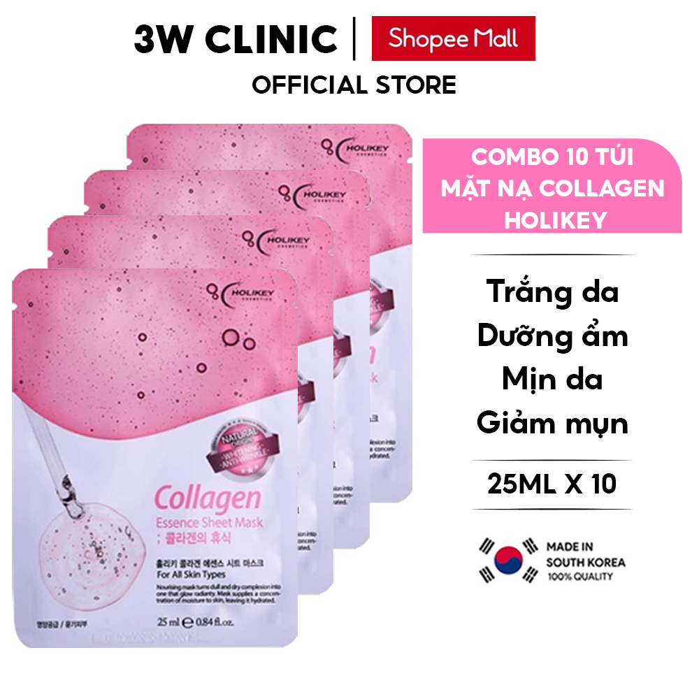 Hộp 10 Túi Mặt nạ giấy dưỡng da HOLIKEY Hàn Quốc chiết xuất từ Collagen làm căng & trắng da 25mlx10