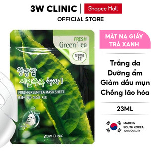 Mặt nạ giấy dưỡng da 3W Clinic Hàn Quốc chiết xuất Trà Xanh giúp dưỡng ẩm giảm dầu mụn trắng da và mềm mịn 23ml