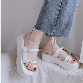  Dép xuồng nữ quai xỏ ngón da mềm đế cao 5 phân siêu nhẹ dễ phối đồ