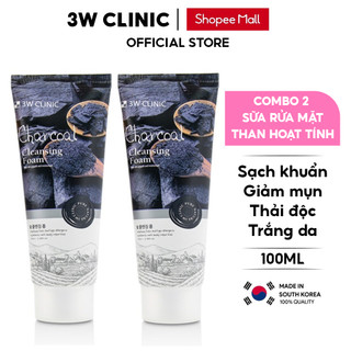 Combo 2 sữa rửa mặt chiết xuất than hoạt tính 3w clinic hàn quốc trắng da sạch sâu & ngừa mụn 100ml x2 lọ