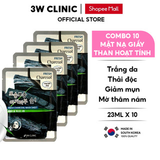 Combo 10 Túi Mặt Nạ Giấy Trắng Da 3W CLINIC Hàn Quốc Thải Độc Chiết Xuất Từ Than Hoạt Tính Giúp Da Trắng Sáng 25MLx10