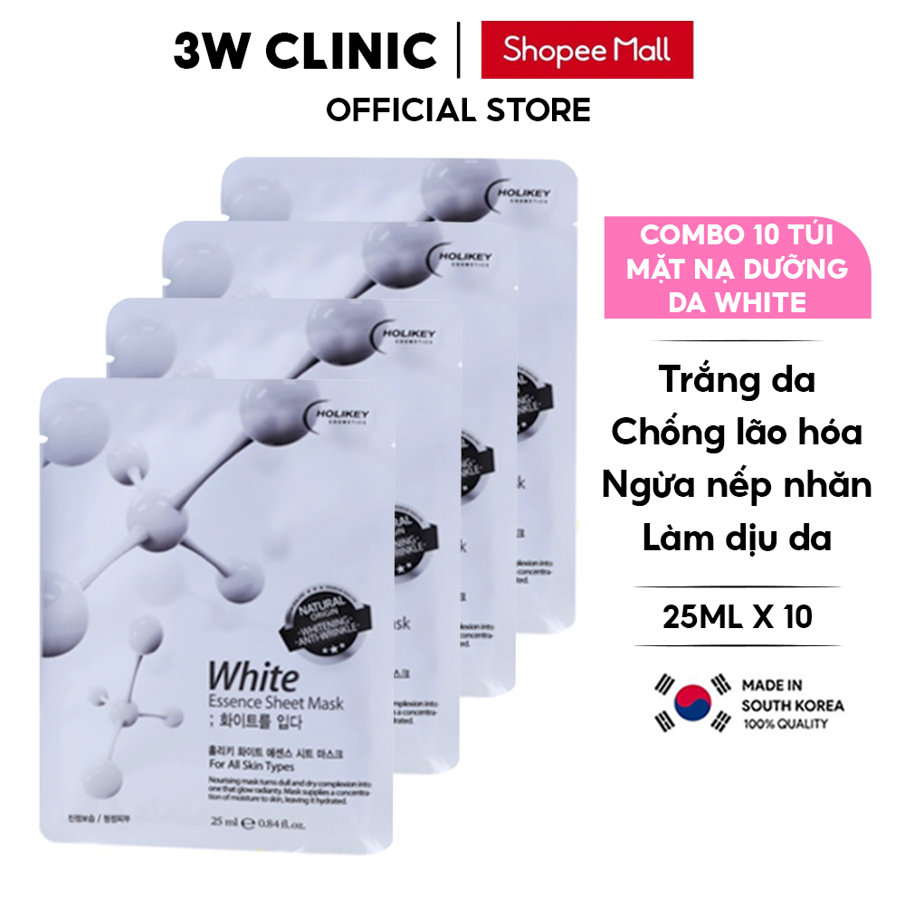 Hộp 10 Túi Mặt Nạ Giấy Dưỡng Da HOLIKEY Hàn Quốc  White Làm Trắng & Cung Cấp Khoáng Chất 25mlx10 Giúp Da Trắng Sáng