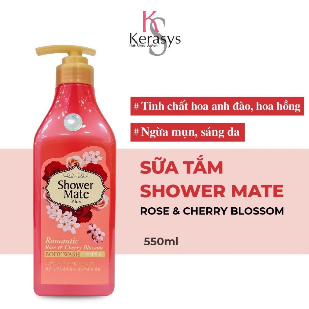 Sữa tắm cao cấp Hàn Quốc Shower Mate Rose & Cherry Blossom tinh chất hoa hồng và hoa anh đào 550G