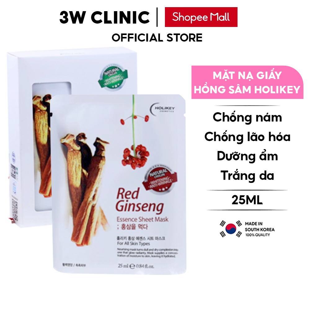 Mặt nạ giấy dưỡng da HOLIKEY Hàn Quốc chiết xuất Hồng Sâm giúp trẻ hóa làn da & cấp ẩm làm mềm mịn da lẻ miếng 25ml