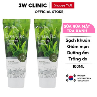Combo 2 Sữa rửa mặt trà xanh 3W CLINIC Hàn Quốc chiết xuất từ trà xanh giúp sạch khuẩn trắng da giảm dầu mụn 100mlx2 Lọ