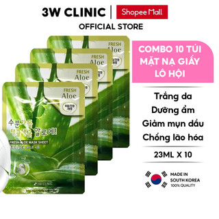 Combo 10 Túi mặt nạ giấy lô hội dưỡng ẩm dưỡng trắng da chiết xuất từ lô hội 3W Clinic Hàn Quốc 23mlx10