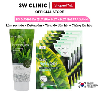 Bộ dưỡng da sữa rửa mặt & mặt nạ chiết xuất từ lá Trà Xanh 3W Clinic Hàn Quốc sạch sâu trắng da & ngừa mụn