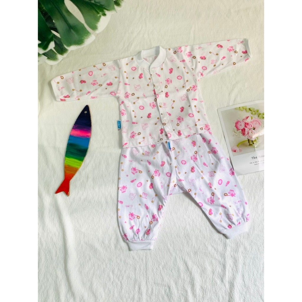 BỘ THUN COTTON SƠ SINH TRẮNG DÀI TAY MTK