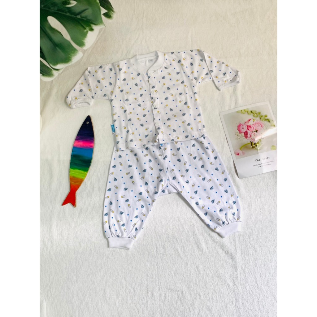 BỘ THUN COTTON SƠ SINH TRẮNG DÀI TAY MTK